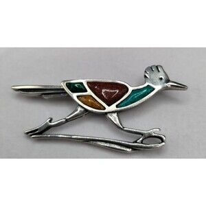 Carolyn Pollack Sterling Turquoise Roadrunner Brooch/PIn 2.25" Long
